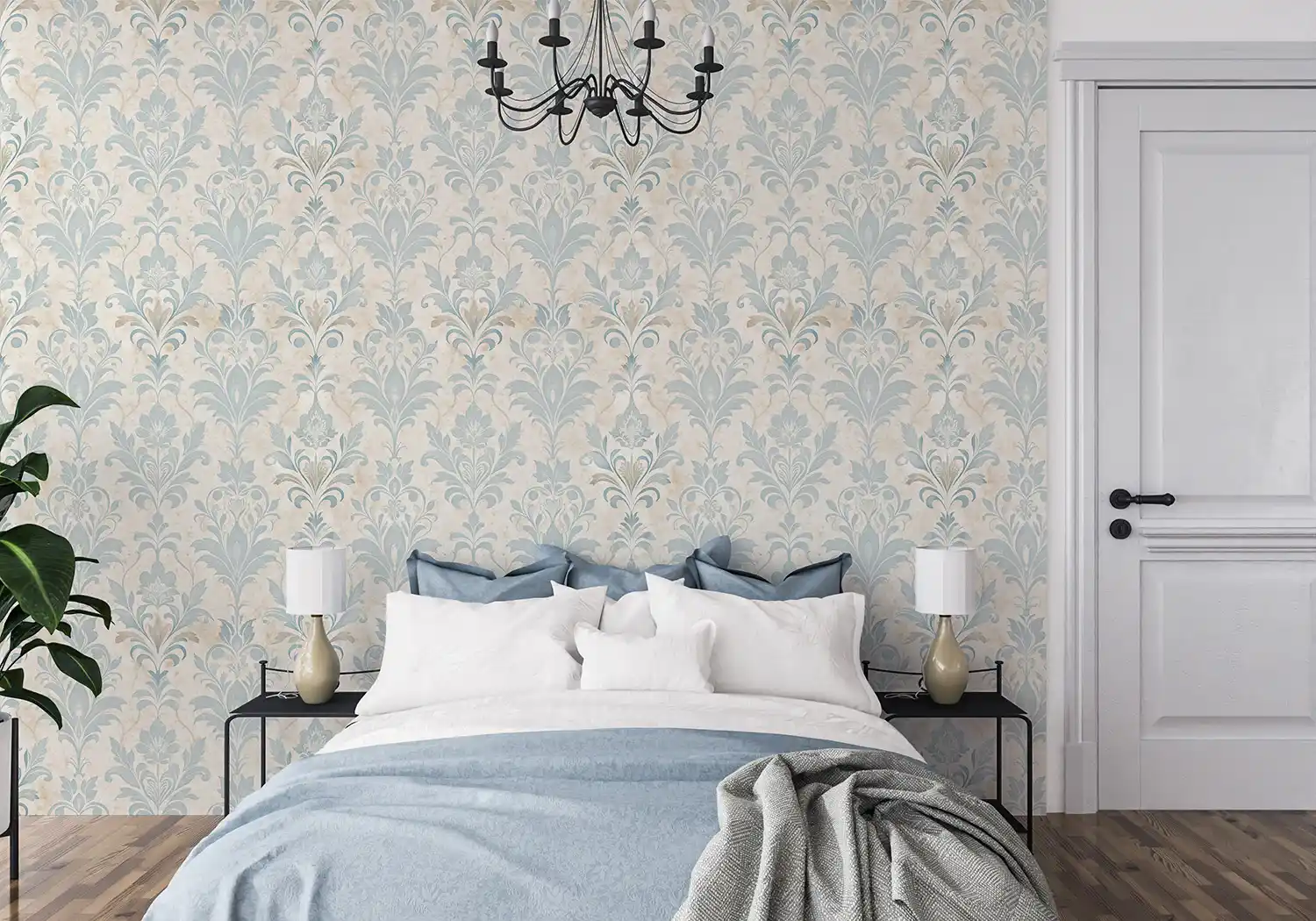 Blush and Blue Damask